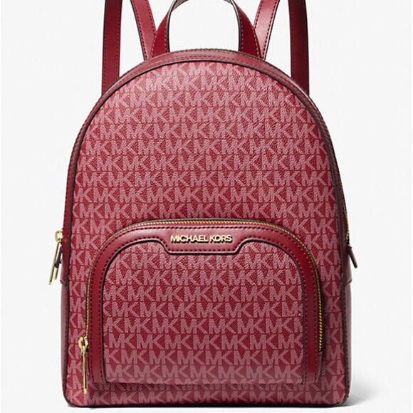 New Michael Jaycee Medium Signature Logo Backpack Cherry